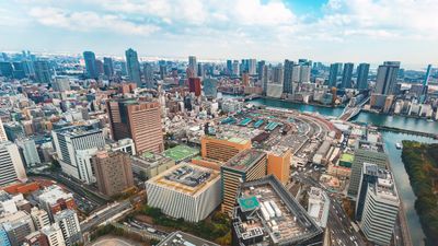 View over the Tsukiji area in Tokyo, Japan.
